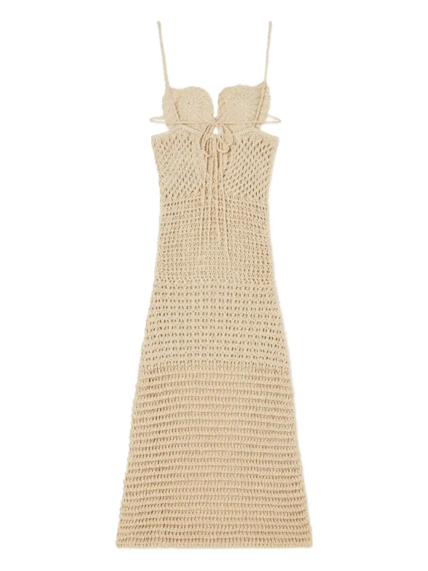 The Sound of The Sea Dress for Women, M, Recycled Cotton Blend, Handmade Shell Crochet Details, Side Slit, Spring/Summer 2026