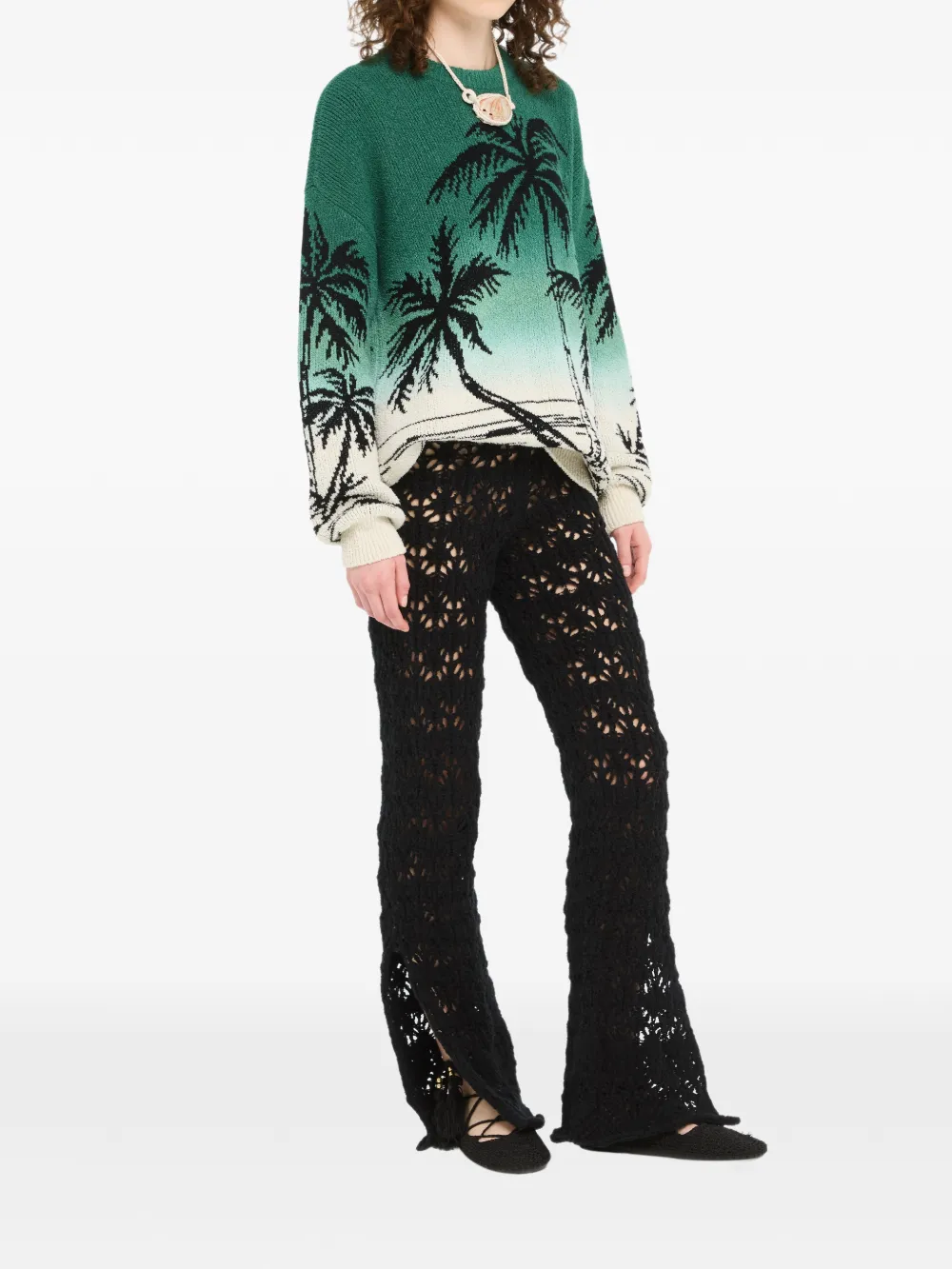 Alanui Wave Bloom palm-tree sweater | Green | Image 1