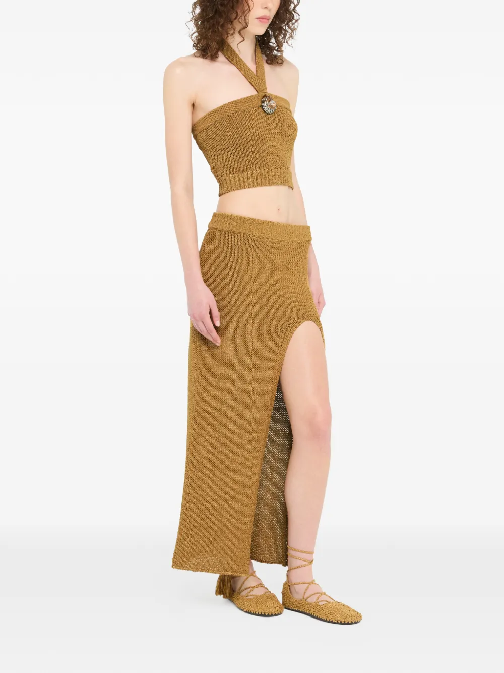  Alanui Halterneck Embellished Tank Top - Brown 