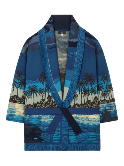 Alanui Lost in The Blue fringed belted cardi-coat