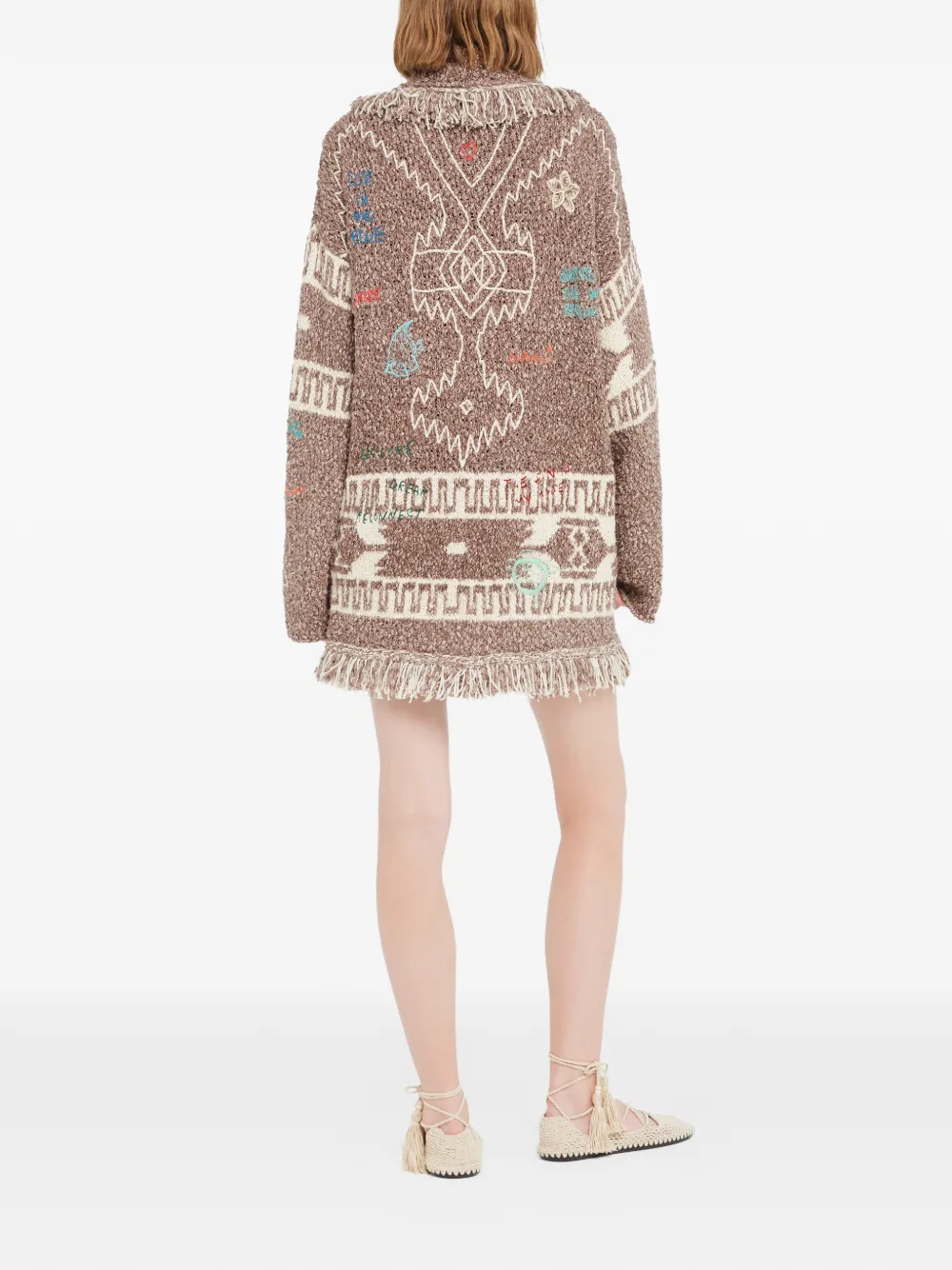  Alanui Written By The Ocean Fringed Patterned Cardi-coat - Brown 