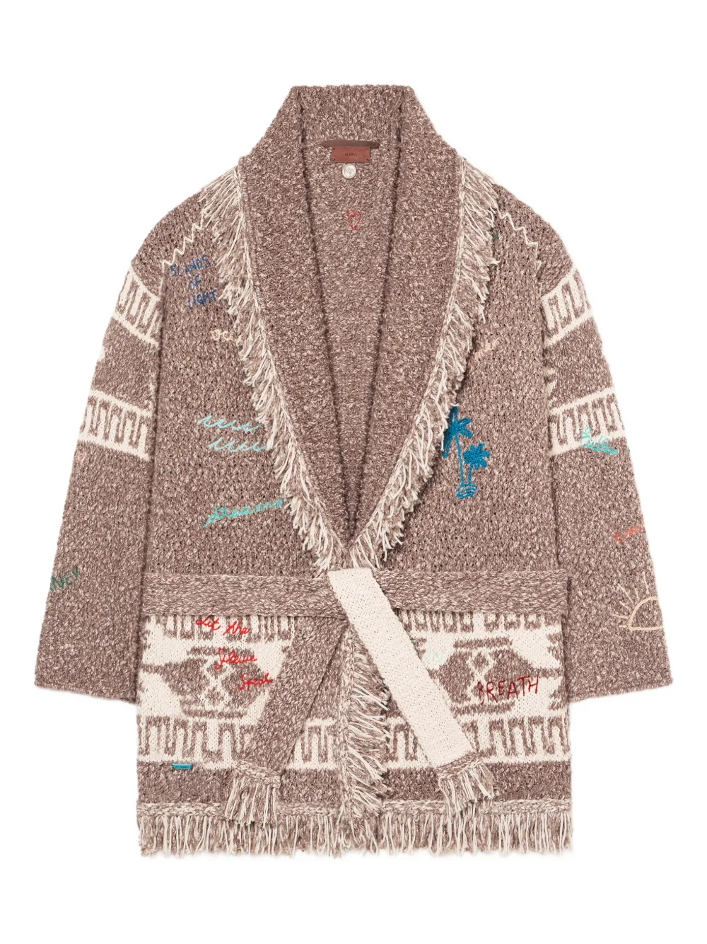 Alanui Written By The Ocean Fringed Patterned Cardi-coat In Brown