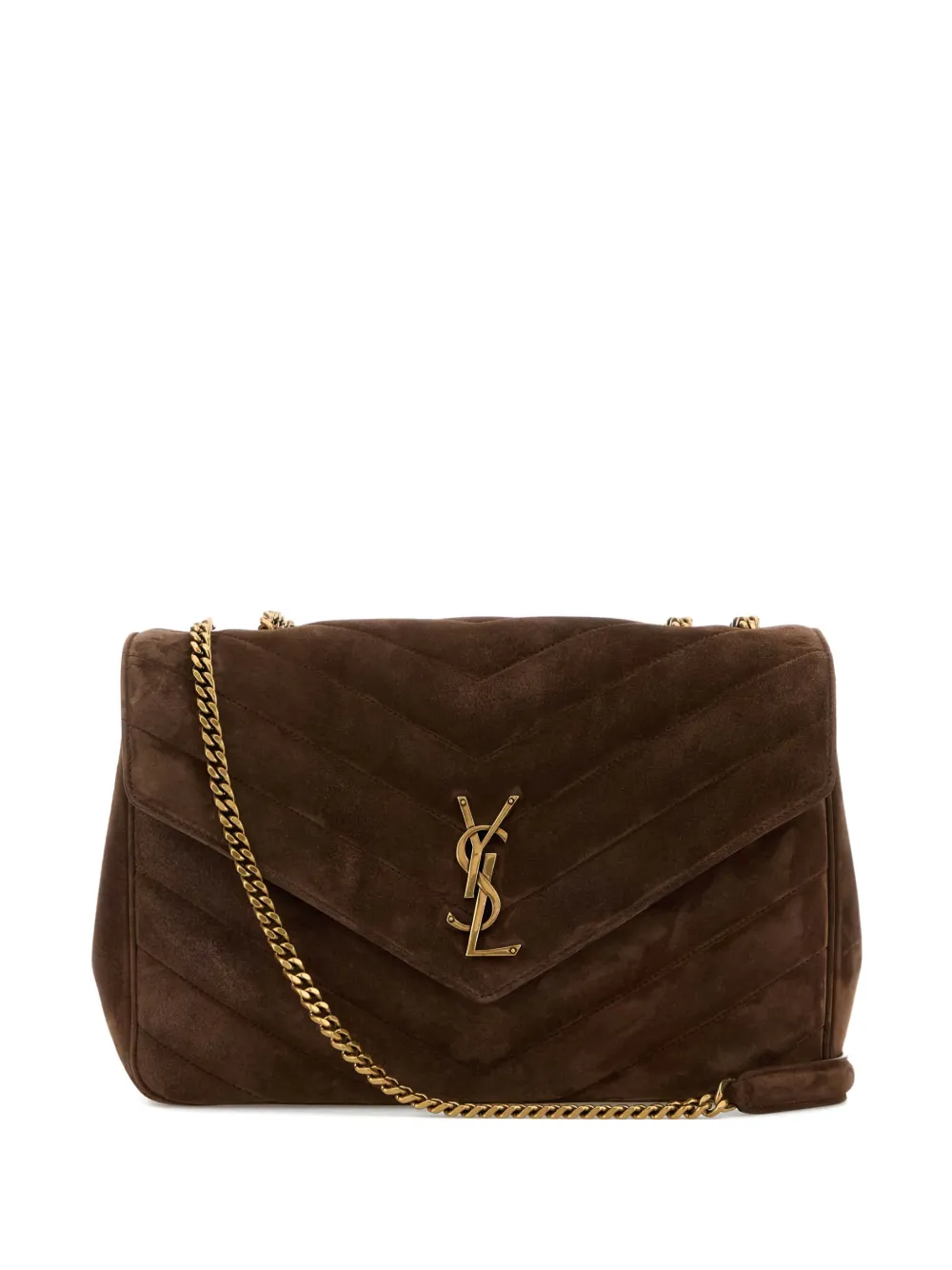 Saint Laurent Große Lou Lou Umhängetasche mit Chevron-Motiv - Braun