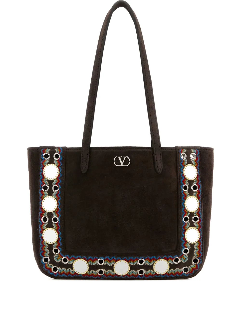 Valentino Garavani Nellcôte Suede Embellished Tote Bag In Brown