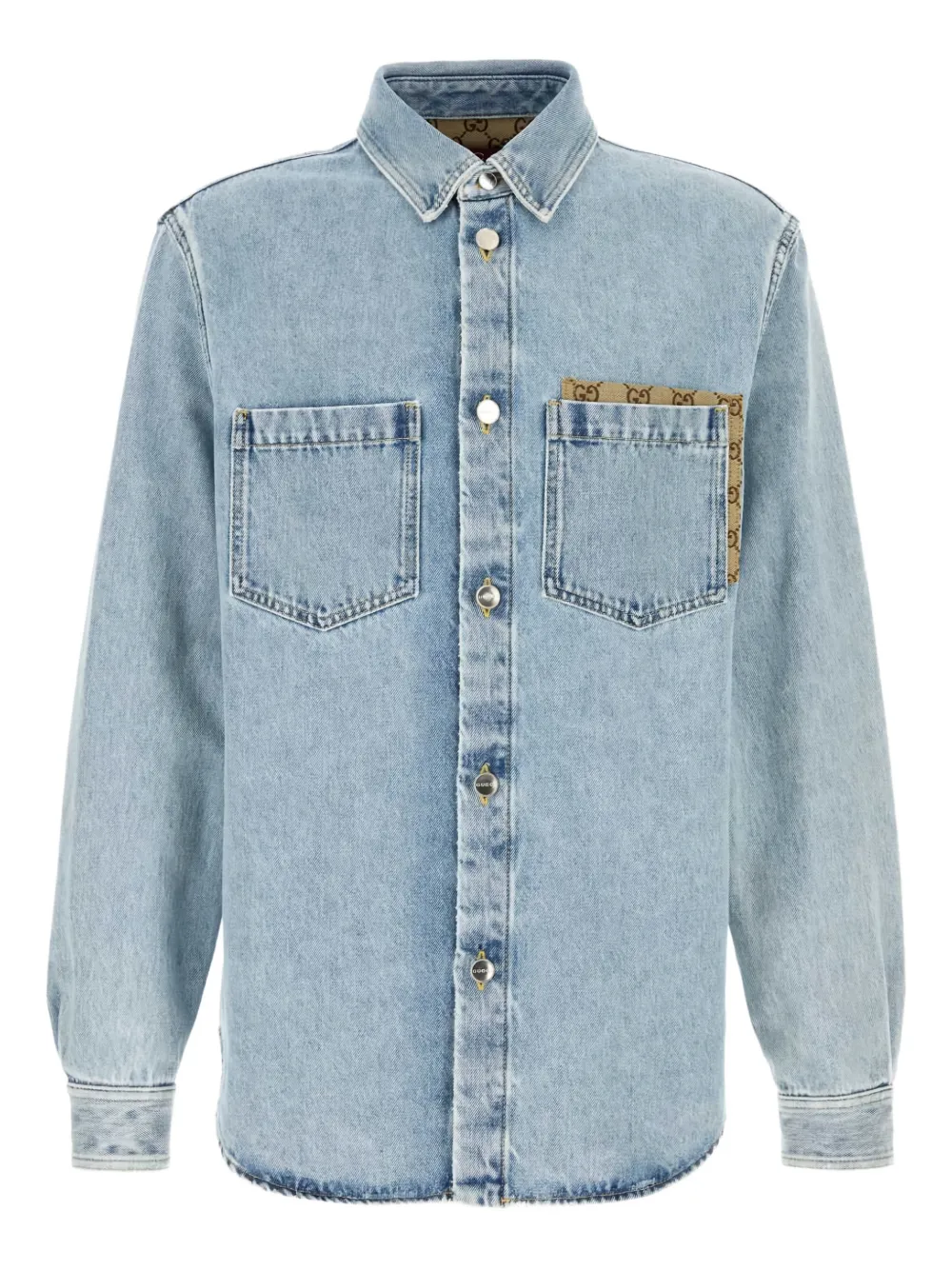 Gucci Denim overhemd met borstzak en monogram Blauw
