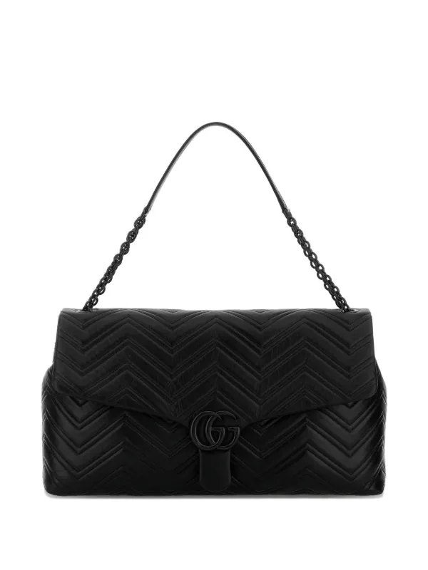 Gucci Gg Chevron Leather Shoulder Bag in Black