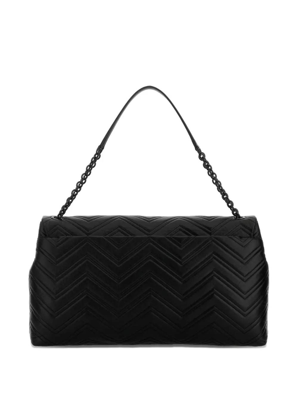 Gucci GG leren schoudertas met chevron-streeo - Zwart