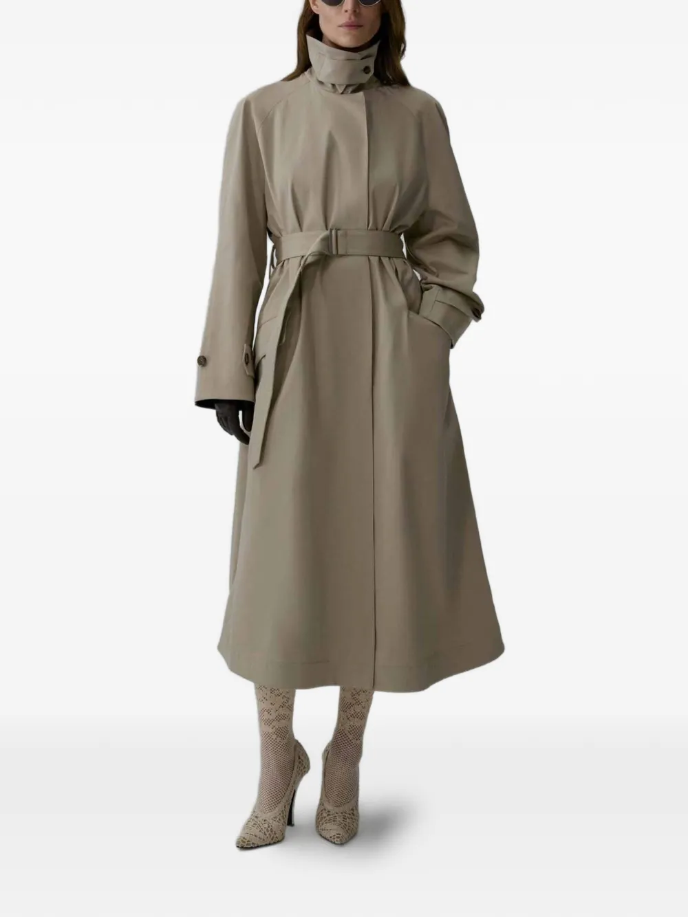 Magda Butrym Flap Pocket Belted Gabardine Coat In Gray