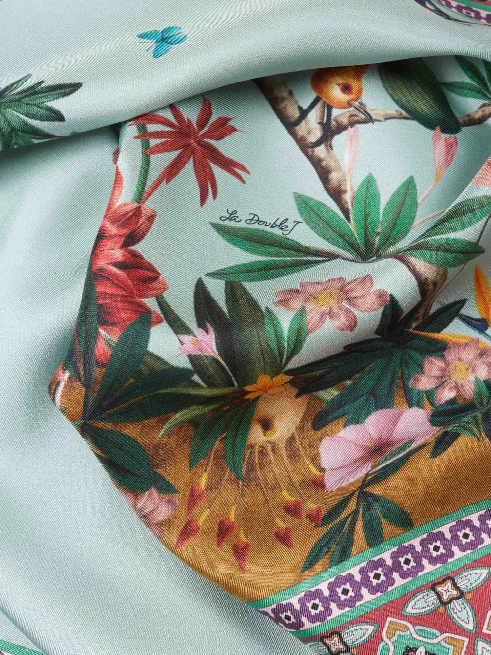 La DoubleJ Zooflora Placée silk scarf - Blauw