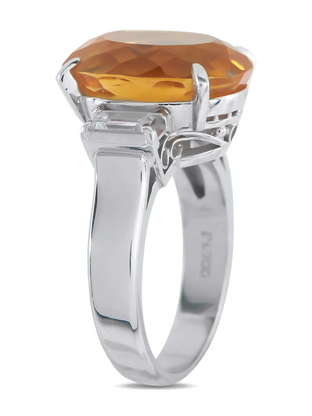 Platinum Diamond And Citrine Ring