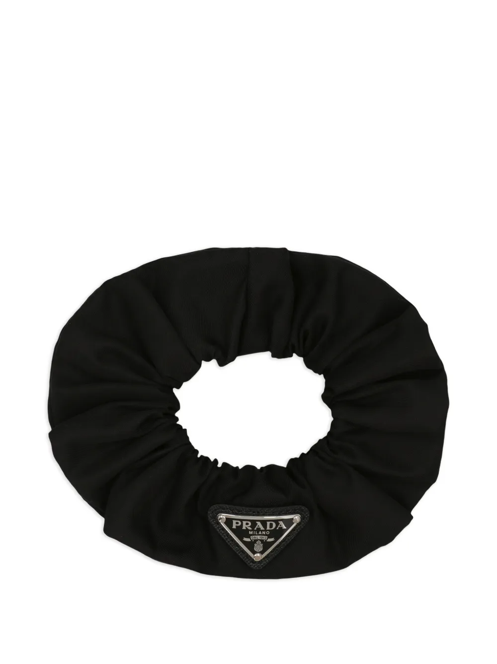 Prada ruffled triangle-plaque scrunchie - Nero