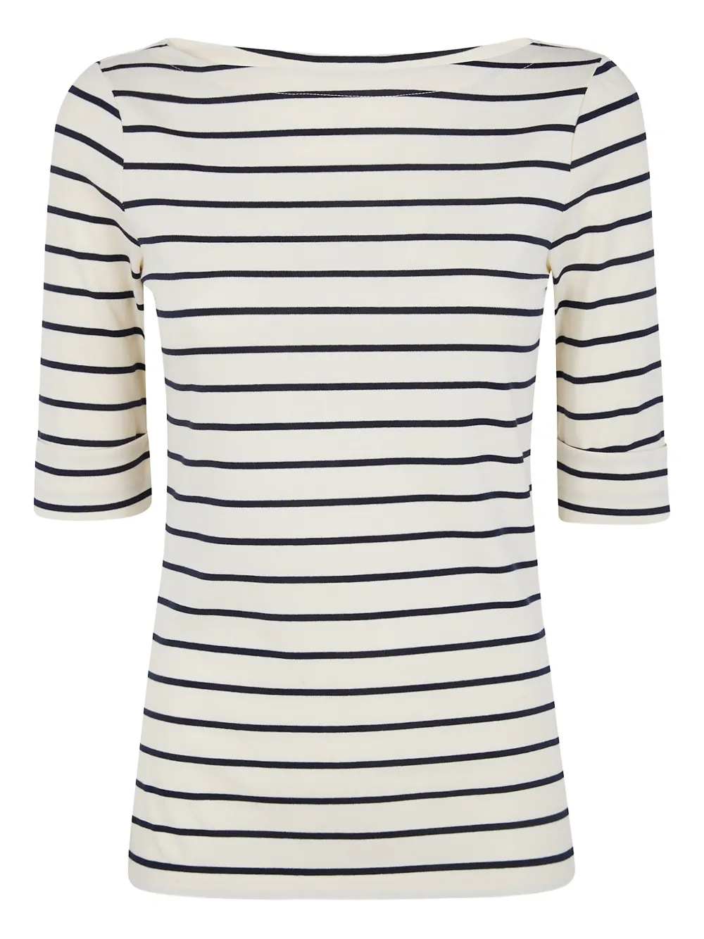 Ralph Lauren Striped Boat Neck T-shirt In Neutral
