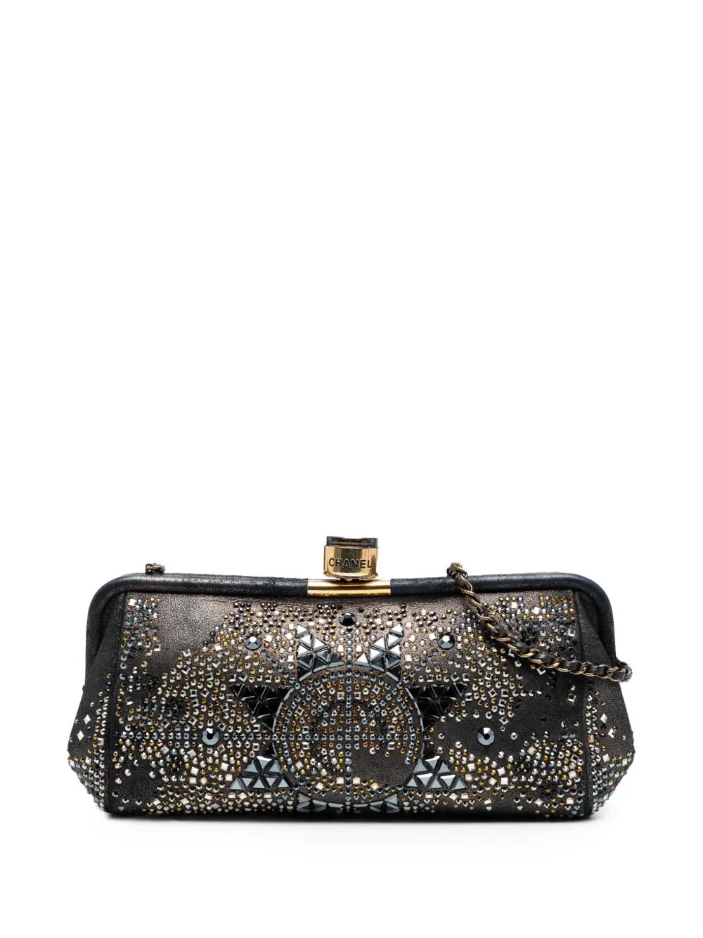 CHANEL Pre-Owned 2016-2017 CC Glitter Lambskin Studded Frame Clutch on