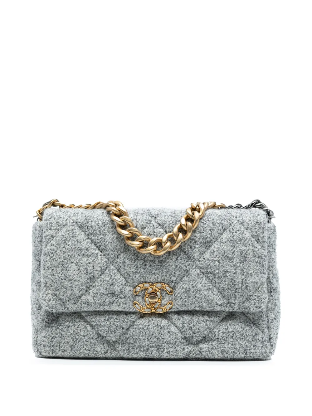 CHANEL Pre-Owned 2021-2025 Large Tweed 19 Flap satchel - グレー