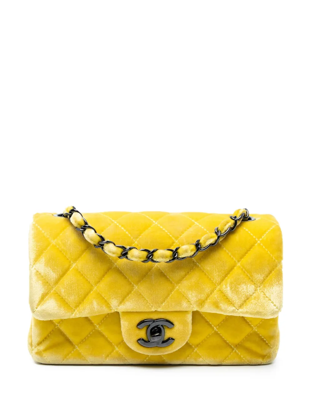 CHANEL Pre-Owned 2014-2015 Mini Rectangular Classic Velvet Single Flap crossbody bag - Giallo