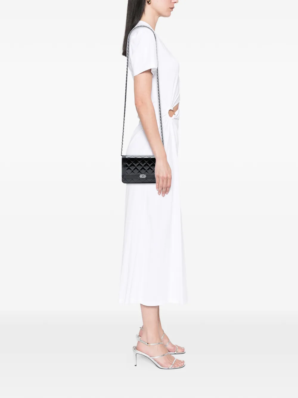 Pre-owned Chanel 2014-2015 Quilted Patent Boy Wallet On Chain Crossbody Bag In Black