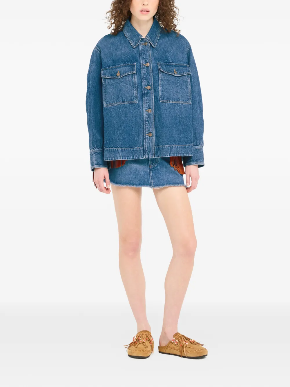  Alanui Golden Dusk Fringed Denim Jacket - Blue 
