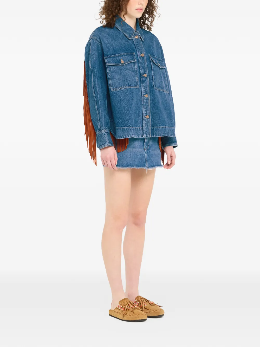 Alanui Golden Dusk denim jack met franje Blauw