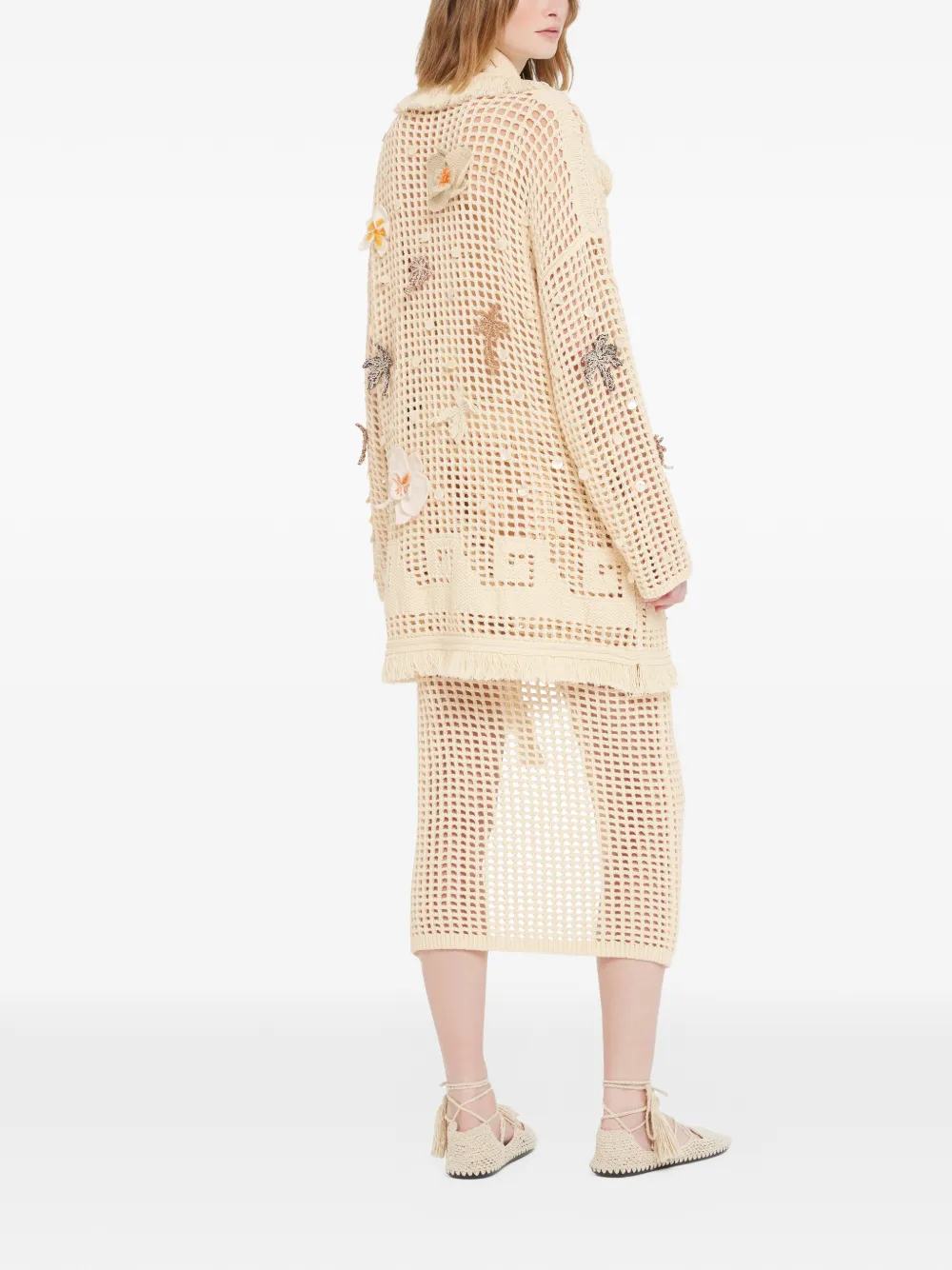  Alanui Where The Waves Begins Appliqué Fringed Cardi-coat - Neutrals 