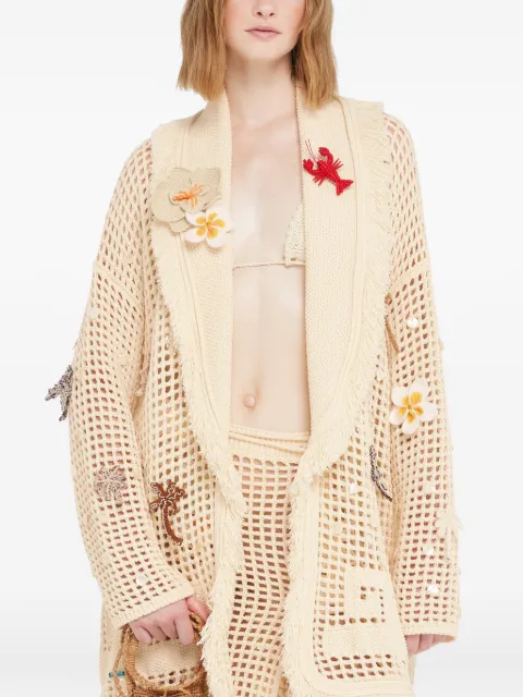 Alanui Where The Waves Begins appliqué fringed cardi-coat