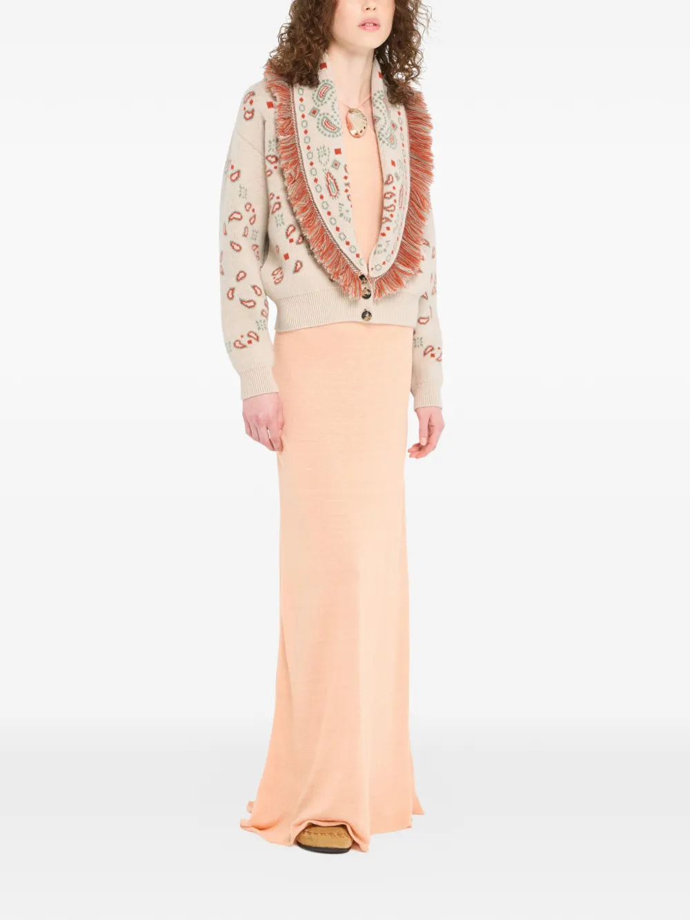  Alanui Bandana Jacquard Fringed Cardigan - Neutrals 