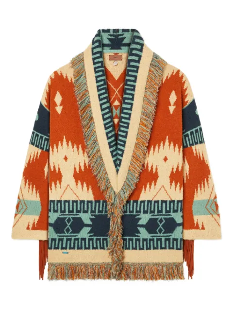 Alanui Golden Dusk geometric-pattern fringed cardi-coat