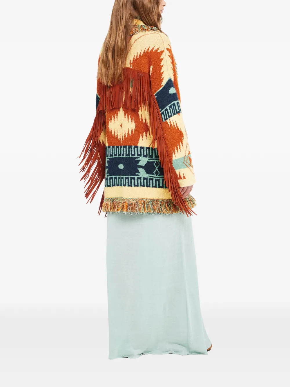  Alanui Golden Dusk Geometric-pattern Fringed Cardi-coat - Orange 