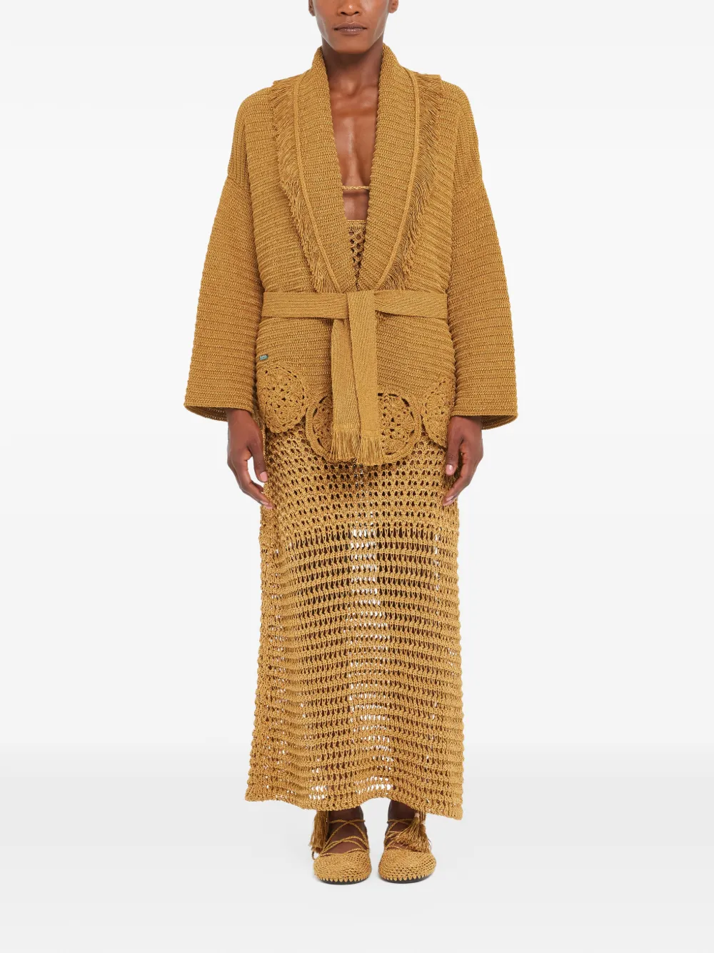  Alanui Island Memories Fringed Cardi-coat - Brown 