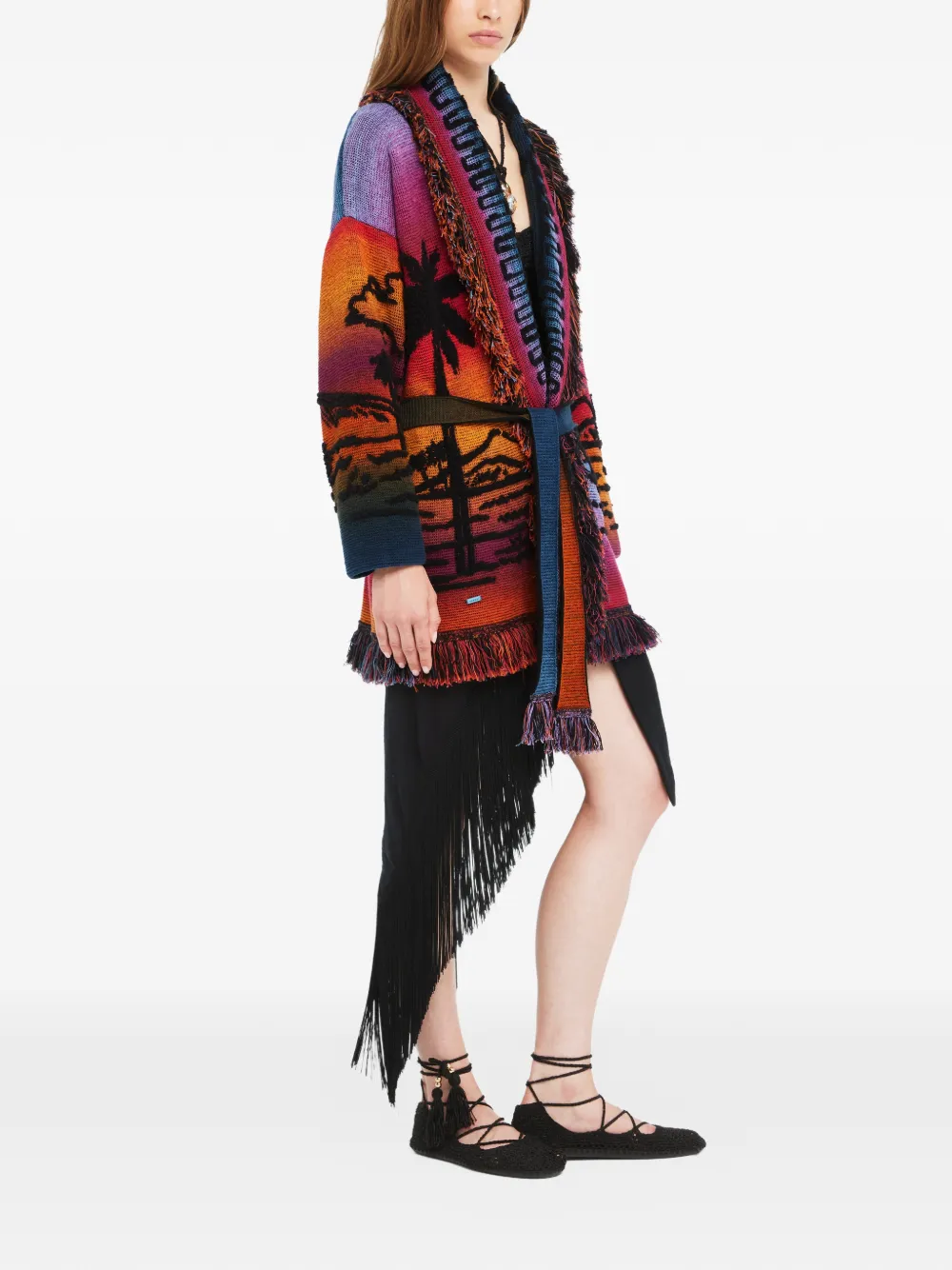  Alanui Sunset Stories Fringed Cardi-coat - Black 
