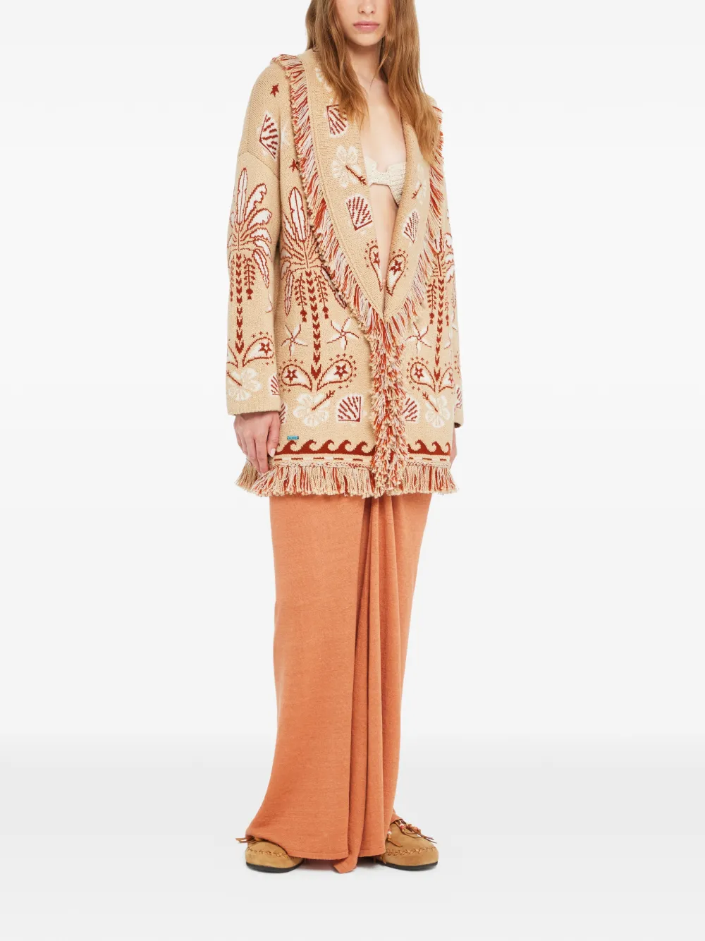 Alanui Echoes Of The Island Fringed Cardi-coat In Brown