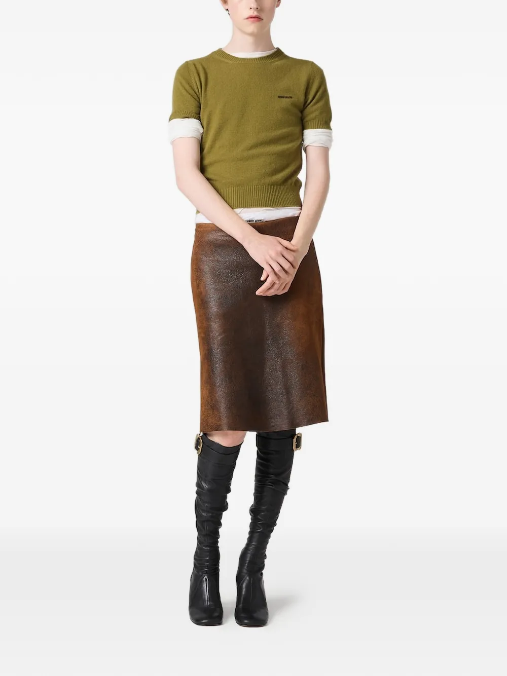 Miu Kasjmier top met logodetail Groen