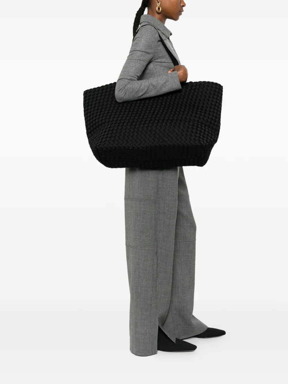 Naghedi Large Como Woven Black Tote Bag In Black