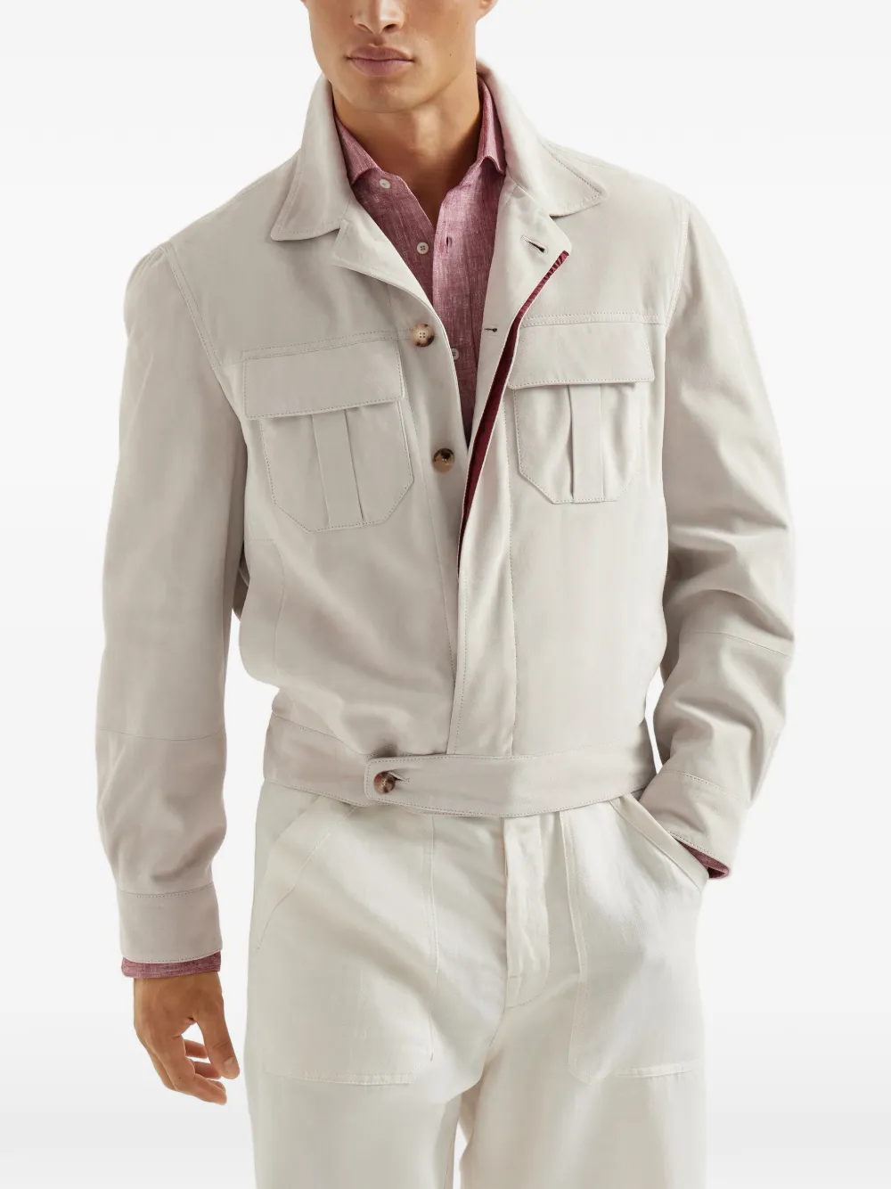 Brunello Cucinelli Butto Suede Jacket - Neutrals 