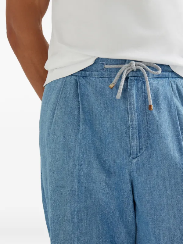 Brunello Cucinelli drawstring-waist Pleated Jeans | Blue | FARFETCH
