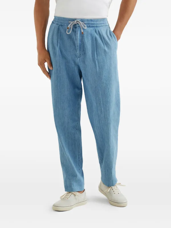 Brunello Cucinelli drawstring-waist Pleated Jeans | Blue | FARFETCH