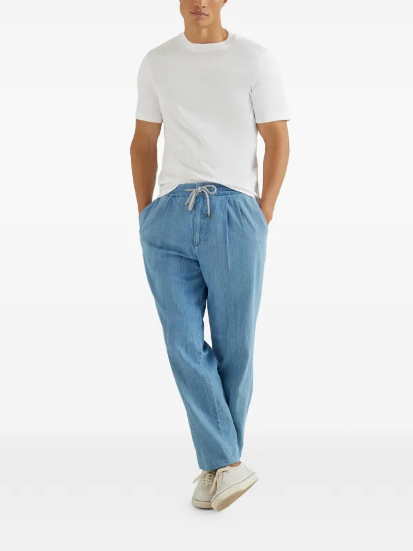 Brunello Cucinelli drawstring-waist Pleated Jeans | Blue | FARFETCH
