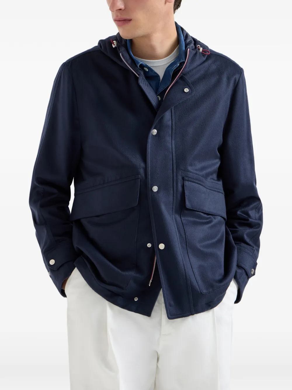  Brunello Cucinelli Cashmere Hooded Jacket - Blue 