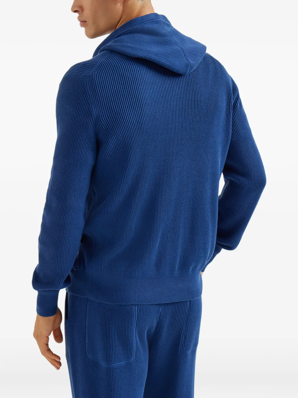 Brunello Cucinelli Ribgebreide hoodie Blauw