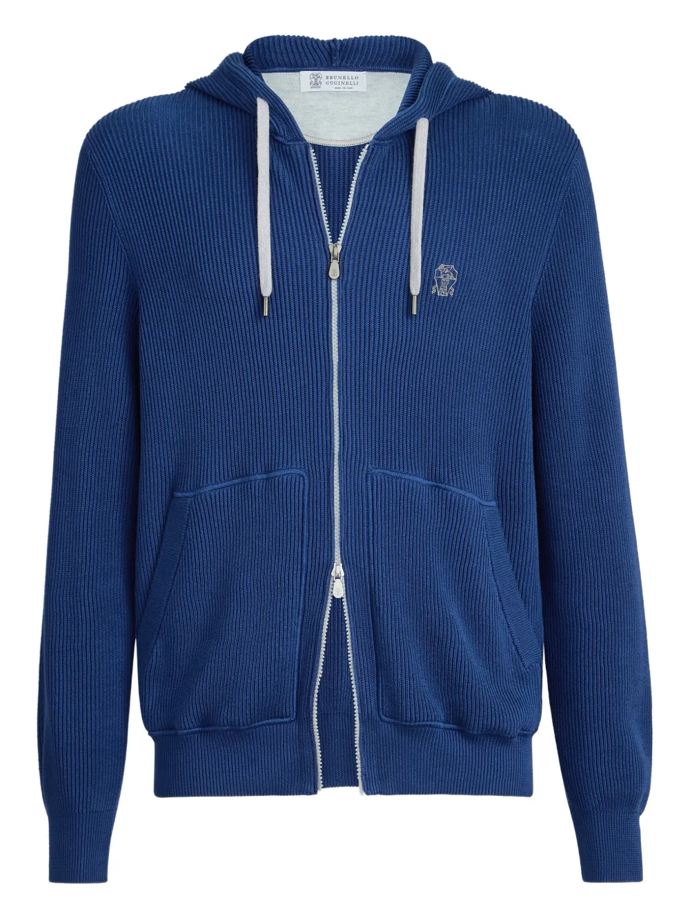 Brunello Cucinelli ribbed-knit hoodie | Blue | Image 1