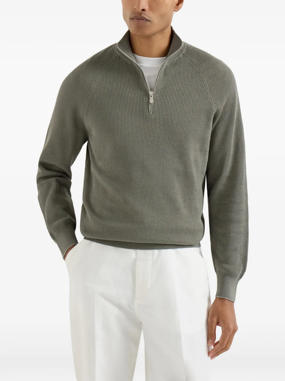  Brunello Cucinelli Rib Half-zip Sweater - Green 