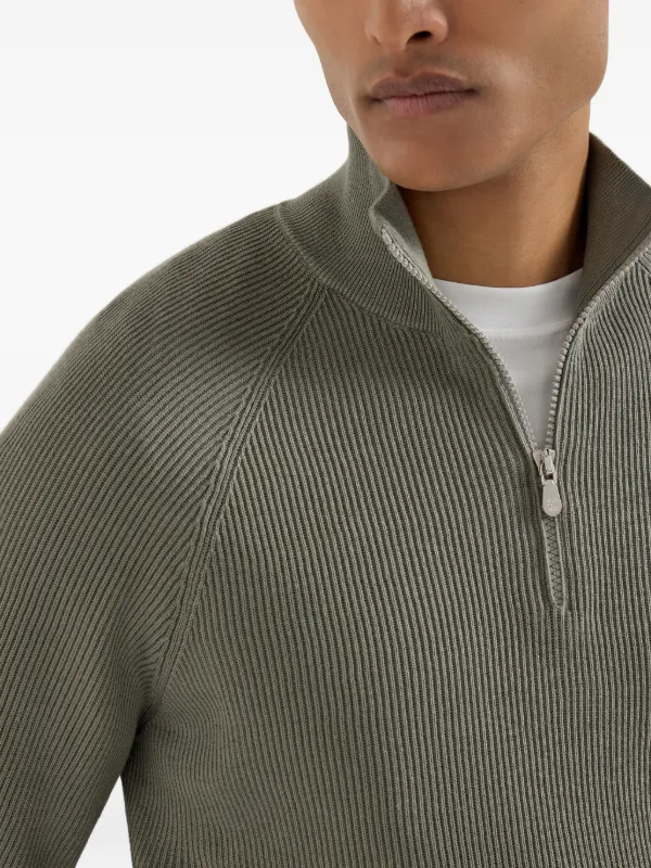Brunello Cucinelli Rib half-zip Sweater | Green | FARFETCH