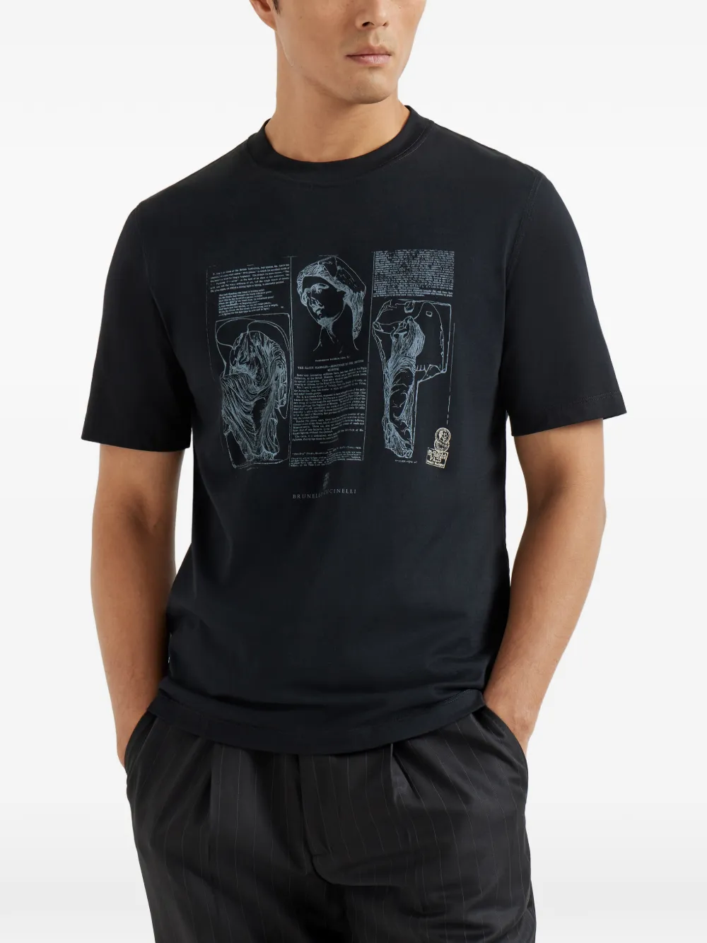 Brunello Cucinelli T-shirt met print en ronde hals Zwart