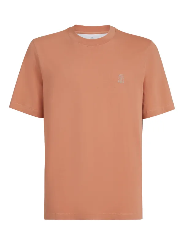 Brunello Cucinelli Camiseta Decote Careca Com Logo | Laranja