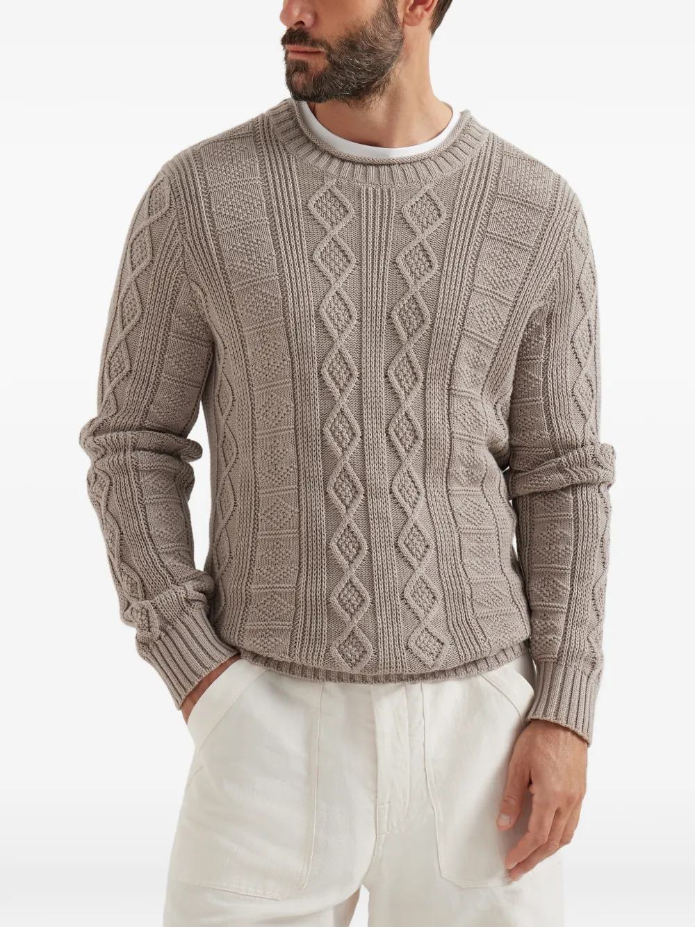  Brunello Cucinelli Fisherman's Cable-knit Sweater - Neutrals 