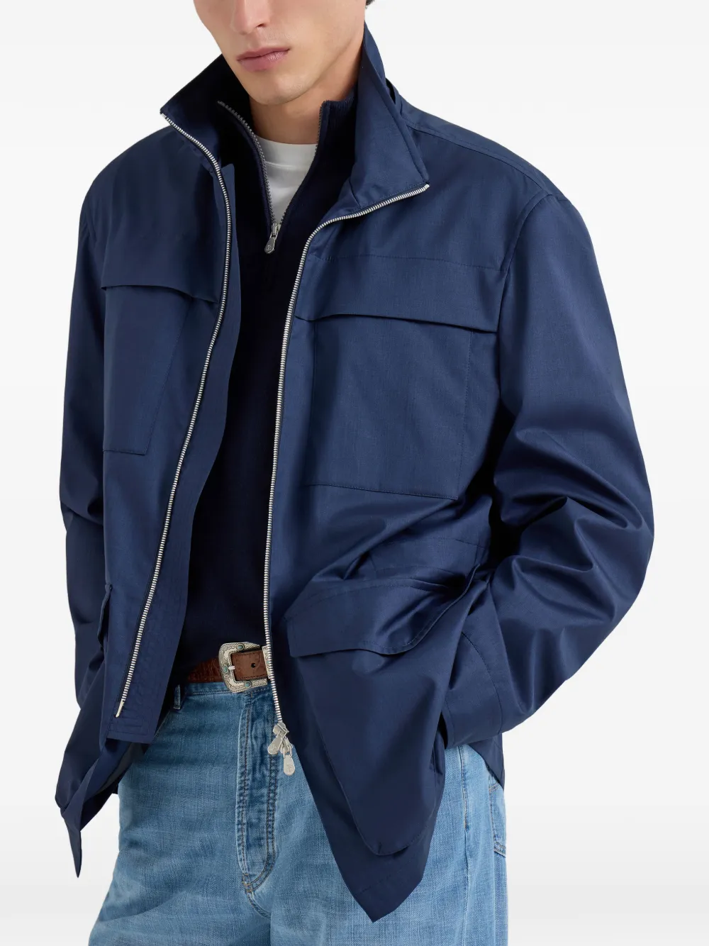 Brunello Cucinelli Safari jack met afneembare capuchon Blauw