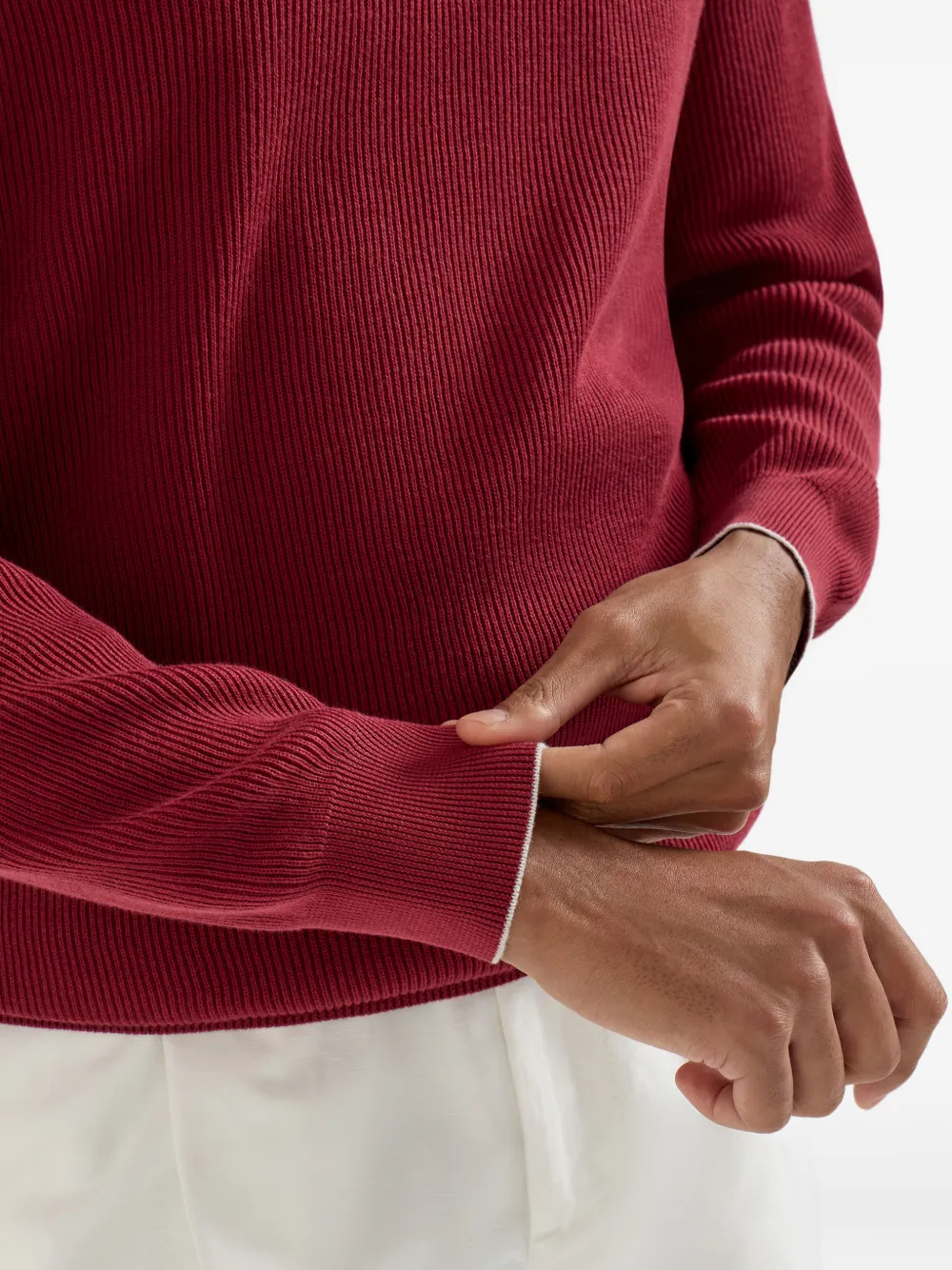 Brunello Cucinelli Geribbelde trui met halve rits Rood