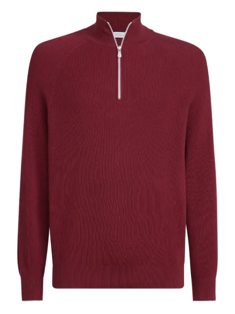 Brunello Cucinelli suéter tejido de canalé con medio cierre