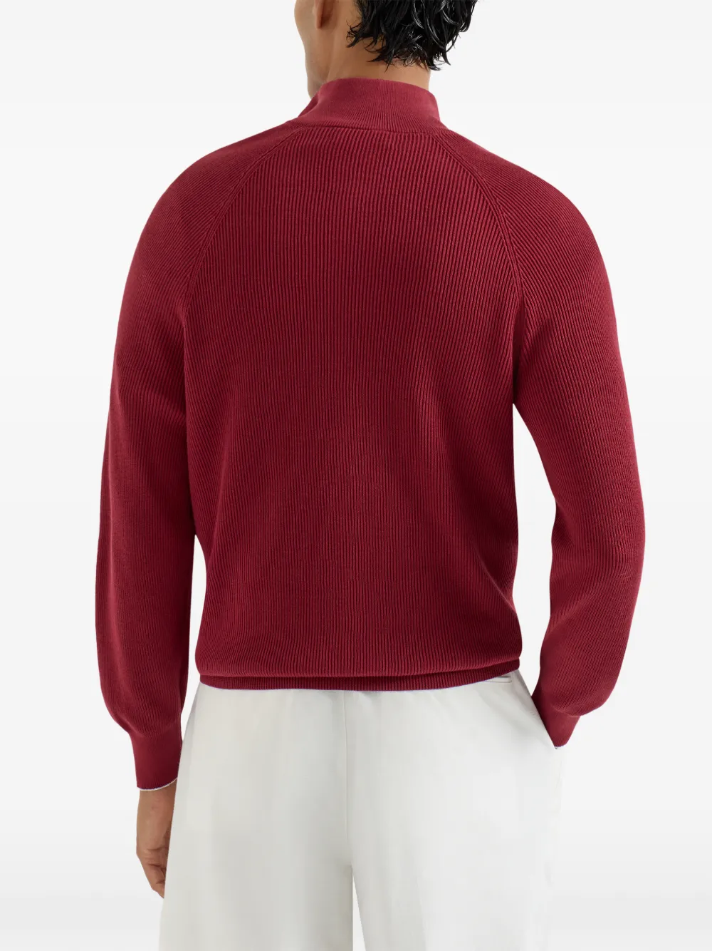 Brunello Cucinelli Geribbelde trui met halve rits Rood