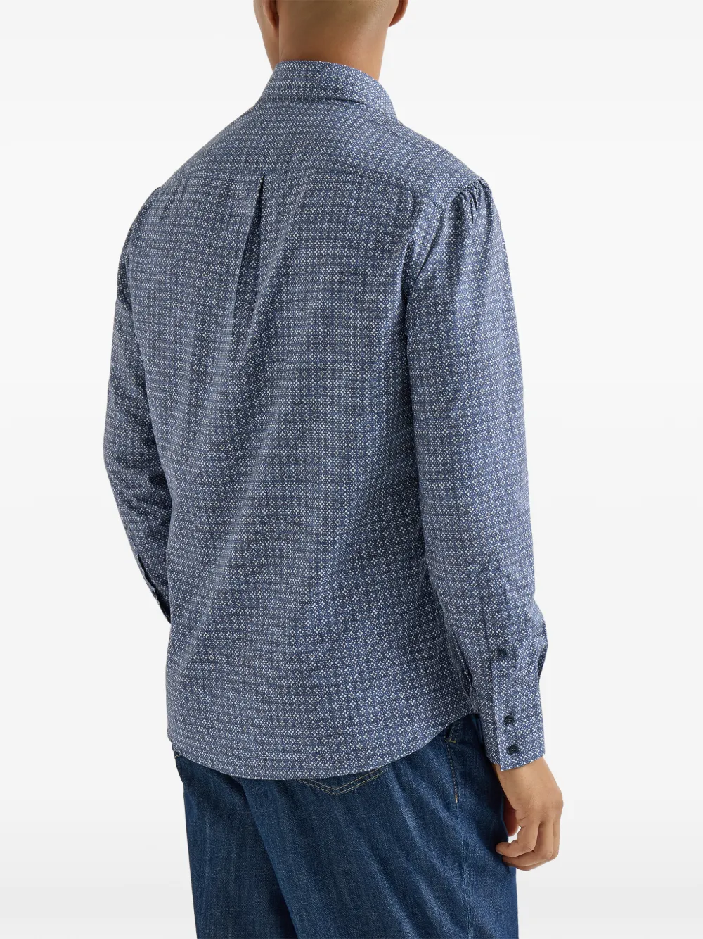  Brunello Cucinelli Flower-print Button-down Collar Shirt - Blue 