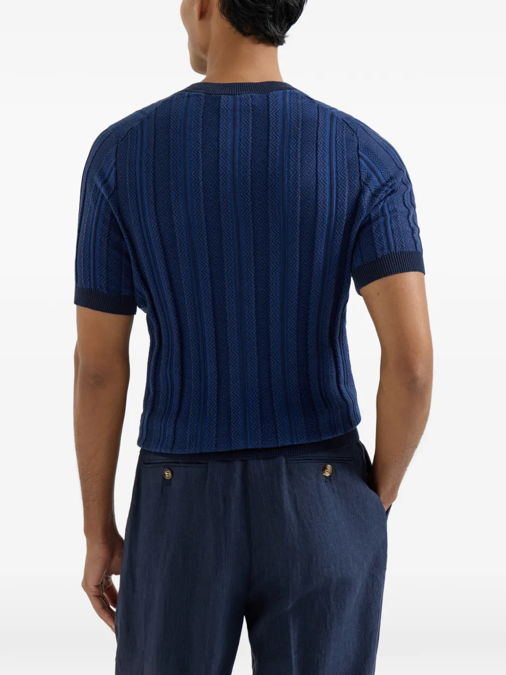 Brunello Cucinelli Ribgebreid T-shirt met jacquard textuur Blauw